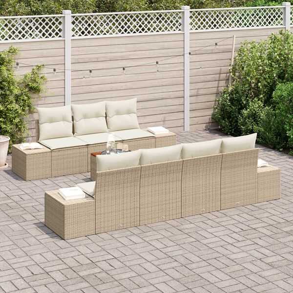vidaXL Conjunto de Sof&aacute; de Jardim com almofada 8 pcs Bege vime PE
