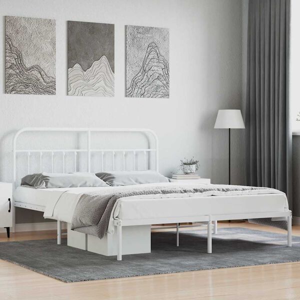 vidaXL Estrutura de cama com cabeceira 160x200 cm metal branco