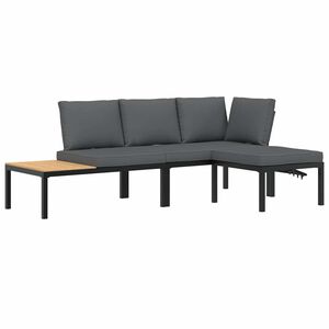 vidaXL 3 pcs conjunto de sofás p/ jardim c/ almofadões alumínio preto