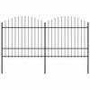 vidaXL Cerca de jardim com topo em forma de lan&ccedil;a em a&ccedil;o 337x175 cm, preta