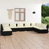 vidaXL 9 pcs conjunto lounge de jardim c/ almofad&otilde;es vime PE preto