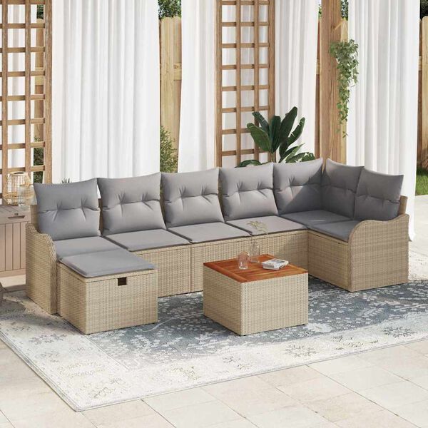 vidaXL Conjunto de Sof&aacute; de Jardim 8 pcs Bege Rattan Sint&eacute;tico