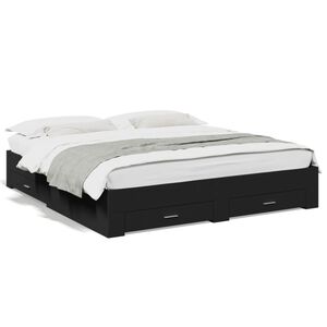 vidaXL Estrutura de cama c/ gavetas 200x200 cm derivados madeira preto