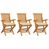 vidaXL Cadeiras de jardim c/ almofad&otilde;es branco nata 3 pcs teca maci&ccedil;a