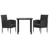 vidaXL 3 pcs conjunto de jantar para jardim vime PE e a&ccedil;o preto