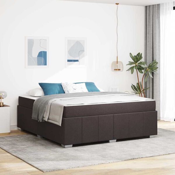 vidaXL Estrutura da Cama com colch&atilde;o Marrom Escuro 180 x 200 cm tecido