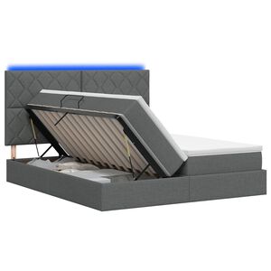 vidaXL Cama de Armazenamento LED com Colch&atilde;o Cinzento-Escuro