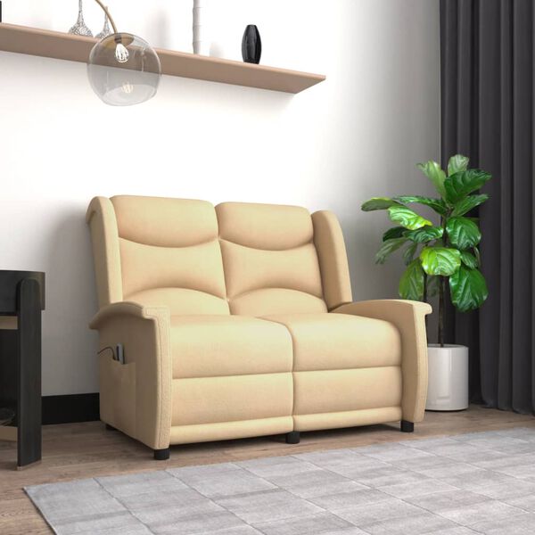 vidaXL Poltrona massagens 2 lug. reclinável tecido microfibra creme