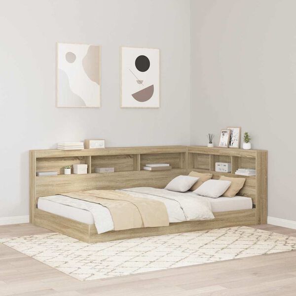 vidaXL Cama com Estante com cabeceira Carvalho Sonoma 120 x 190 cm