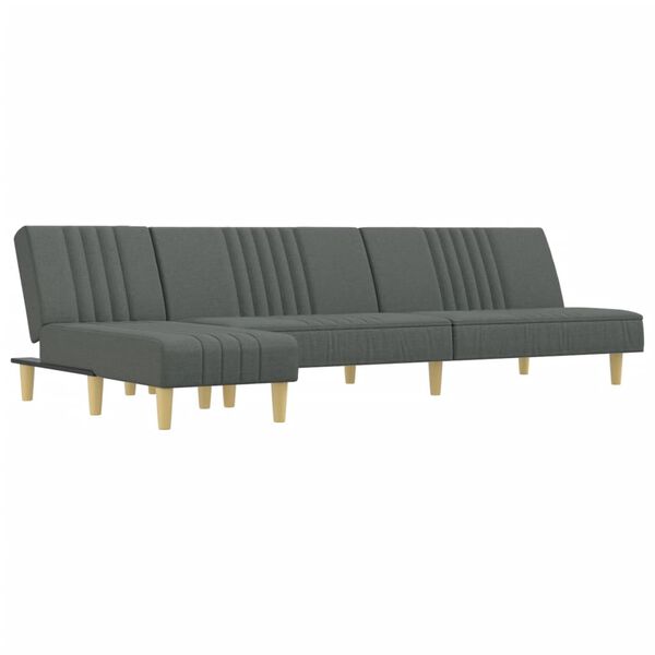 vidaXL Sof&aacute;-cama em forma de L 255x140x70 cm tecido cinzento-escuro