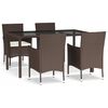 vidaXL 5 pcs conjunto jantar p/ jardim c/ almofad&otilde;es vime PE castanho