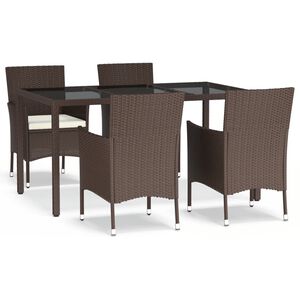 vidaXL 5 pcs conjunto jantar p/ jardim c/ almofad&otilde;es vime PE castanho
