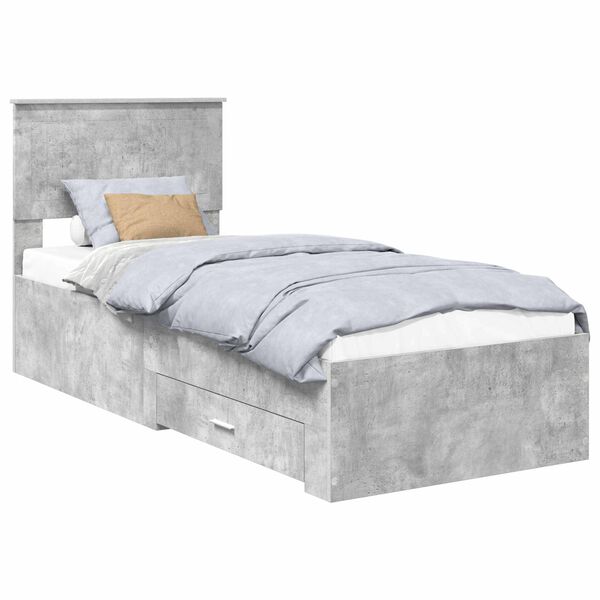 vidaXL Estrutura da Cama com gaveta Cinza Concreto e Prata 70 x 190 cm