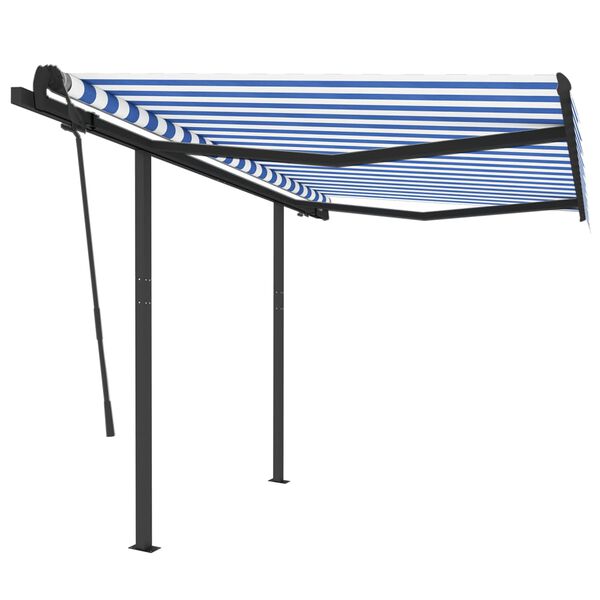 vidaXL Toldo retr&aacute;til autom&aacute;tico com postes 3,5x2,5 m azul e branco