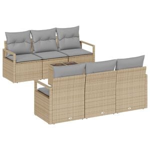 vidaXL Conjunto de Sof&aacute;s com almofada 7 pcs Bege e Cinza vime PE