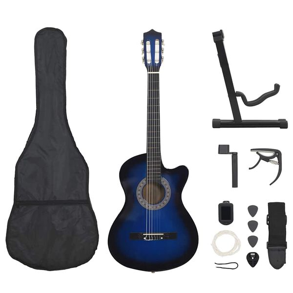 vidaXL 12 pcs conjunto de guitarra clássica com 6 cordas 38" azul