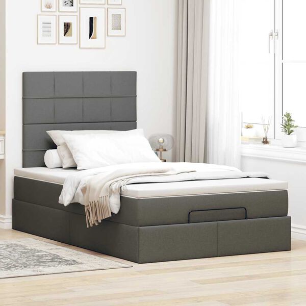 vidaXL Estrutura cama otomana colch&atilde;o 120x200cm tecido cinzento escuro