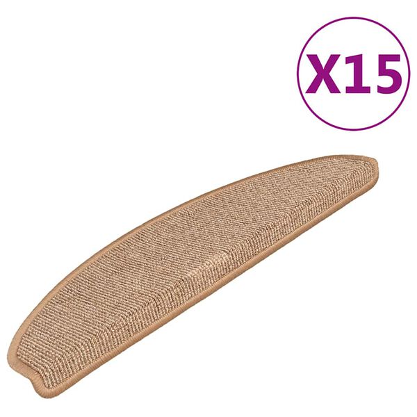 vidaXL Tapetes de escada 15 pe&ccedil;as 65x21x4 cm marrom claro semicircular grande