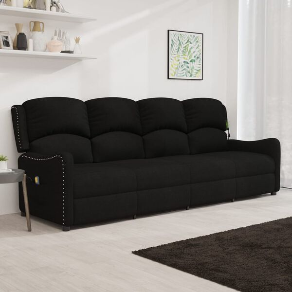 vidaXL Poltrona de massagens 4 lugares reclin&aacute;vel tecido preto