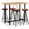 vidaXL Conjunto de bar 5 pcs em madeira ac&aacute;cia, couro genu&iacute;no e lona