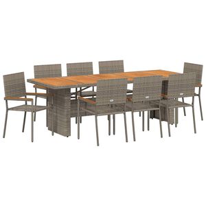 vidaXL Conjunto de Jantar para Jardim 9 pcs Cinzeto vime PE