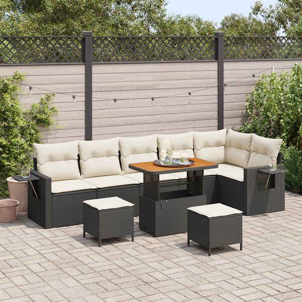 vidaXL Conjunto de Sof&aacute; de Jardim 9 pcs Preto vime PE