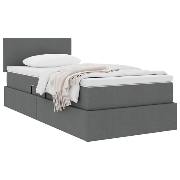 vidaXL Cama com arruma&ccedil;&atilde;o e colch&atilde;o Cinza Escuro 90 x 200 cm