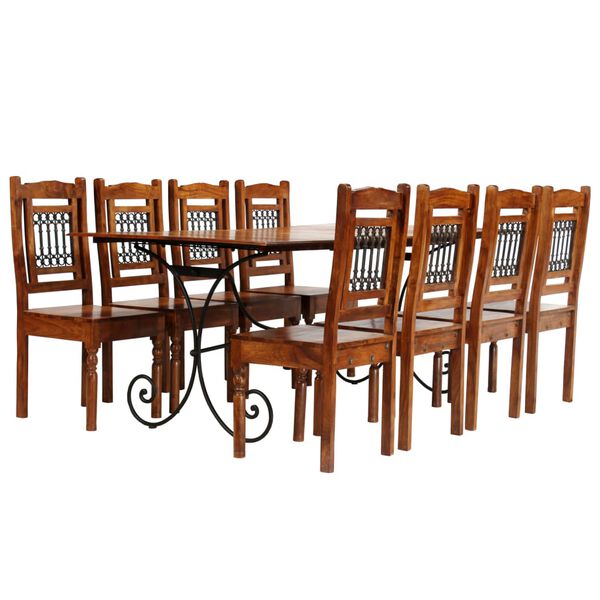 vidaXL Conjunto mesa de jantar 9 pcs madeira de ac&aacute;cia maci&ccedil;a