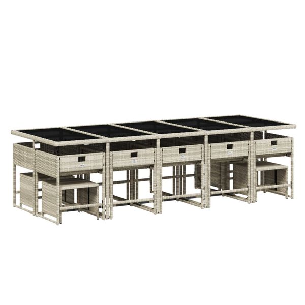 vidaXL 15 pcs conj. jantar jardim c/ almofad&otilde;es vime PE cinzento-claro