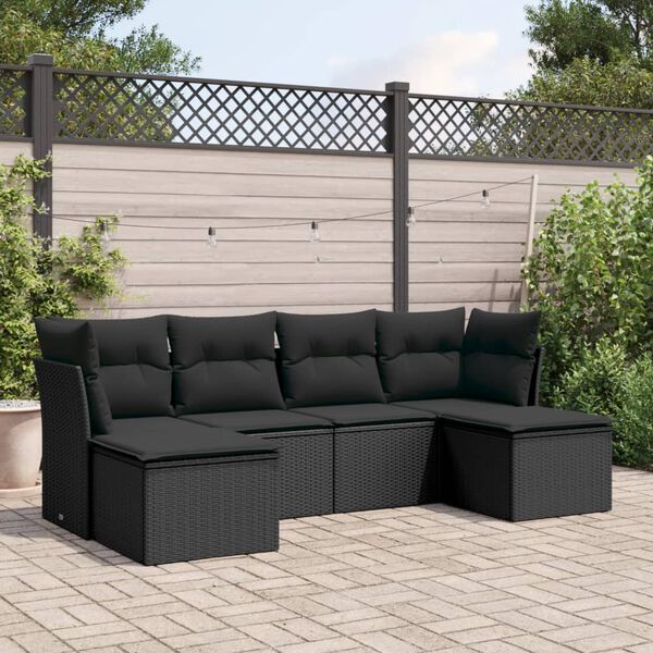 vidaXL 6 pcs conjunto sof&aacute;s de jardim c/ almofad&otilde;es vime PE preto