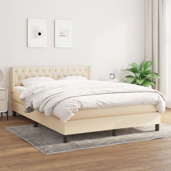 vidaXL Cama com molas/colch&atilde;o 140x190 cm tecido cor creme