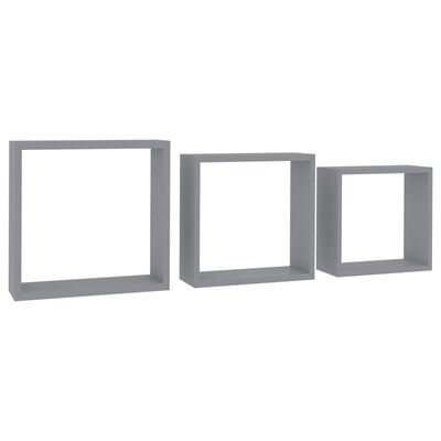 vidaXL Prateleiras de parede em forma de cubo 3 pcs MDF cinzento