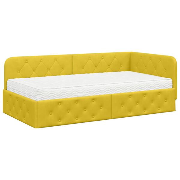 vidaXL Estrutura de Cama de Canto Amarelo 90 x 190 cm Veludo