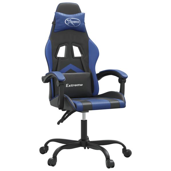 vidaXL Cadeira gaming girat&oacute;ria couro artificial preto e azul