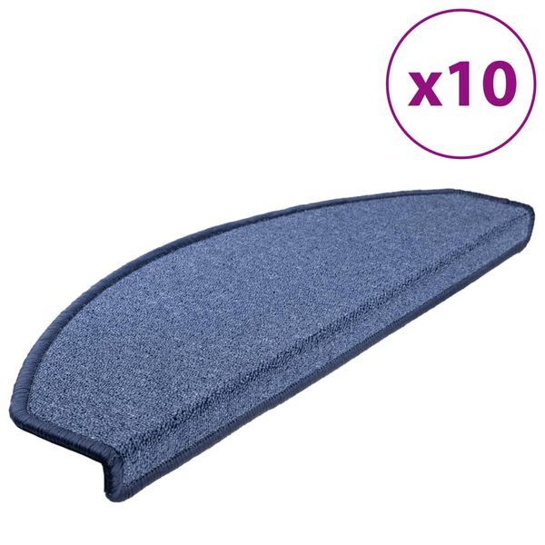 vidaXL Tapetes de escada 10 pe&ccedil;as 65x24x4 cm azul semicircular grande