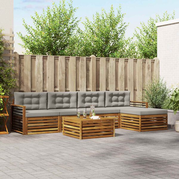 vidaXL Conjunto de Sof&aacute;s para Exterior 6 pcs Cinza Natural e Claro