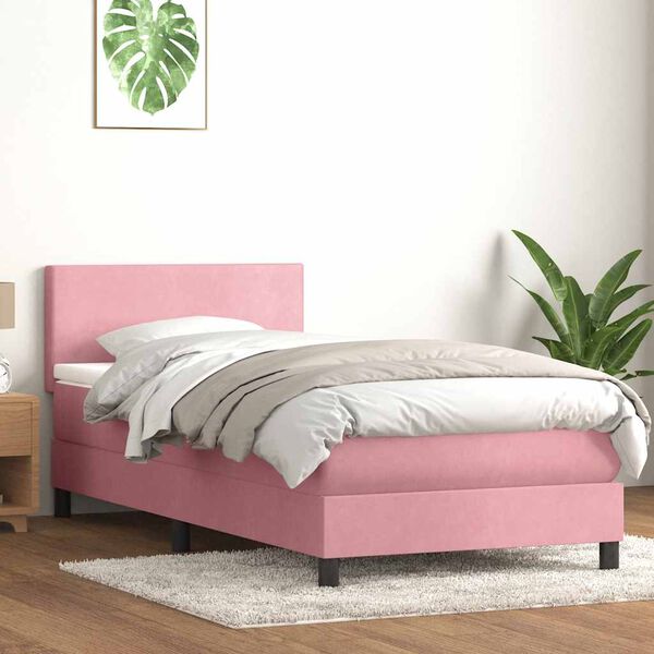 vidaXL Cama com molas/colch&atilde;o 80x220 cm veludo rosa