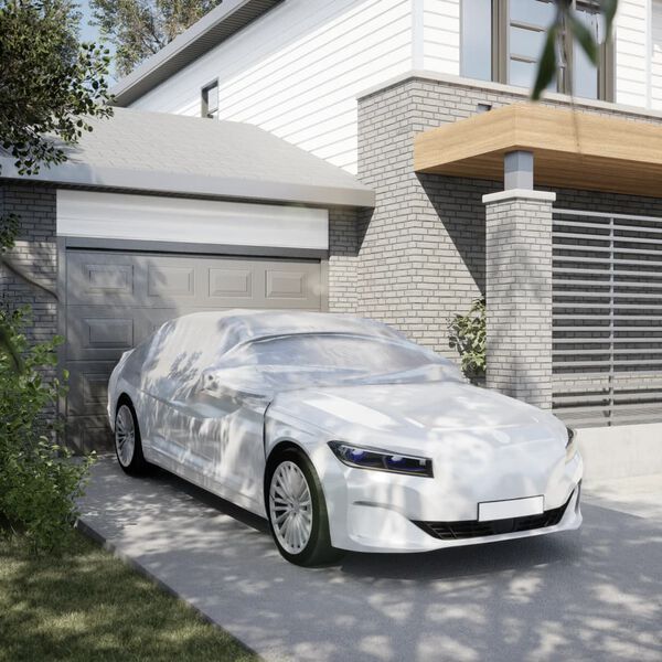 vidaXL Meia cobertura para carro com ganchos XL prateado