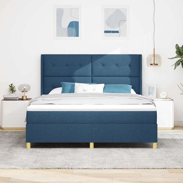 vidaXL Cama Box com colch&atilde;o Azul 180 x 200 cm tecido