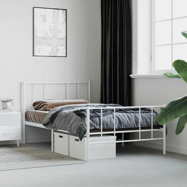 vidaXL Estrutura de cama com cabeceira e p&eacute;s 80x200 cm metal branco