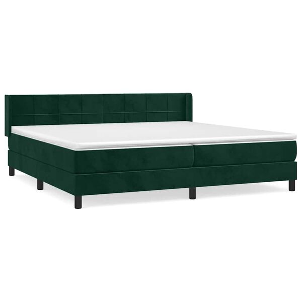 vidaXL Cama com molas/colch&atilde;o 200x200 cm veludo verde-escuro
