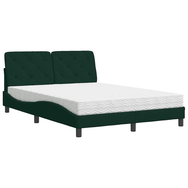 vidaXL Cama com colch&atilde;o 120x200 cm veludo verde-escuro