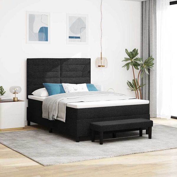 vidaXL Cama Box com colch&atilde;o com cabeceira Preto 140 x 190 cm tecido