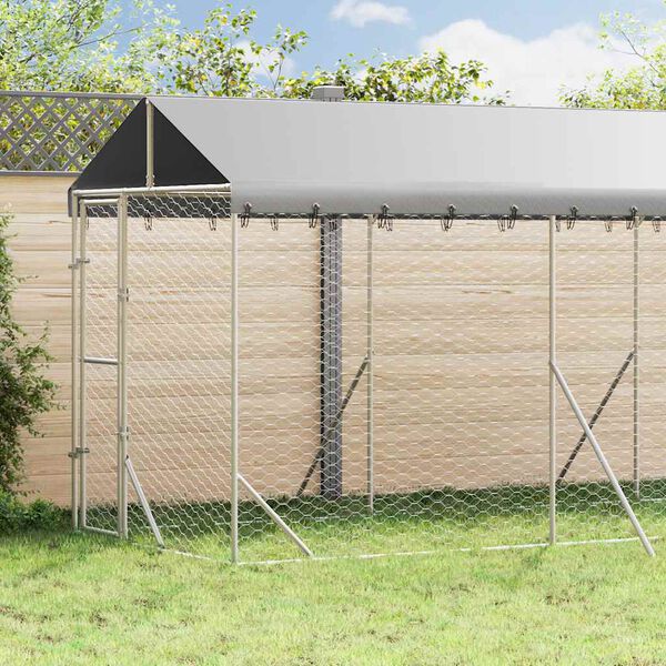 vidaXL Canil de exterior com teto 2x6x2,5 m a&ccedil;o galvanizado prateado