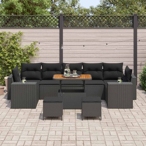 vidaXL Conjunto de Sof&aacute; de Jardim 10 pcs Preto vime PE