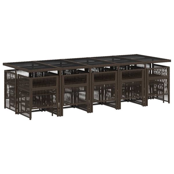 vidaXL 15 pcs conjunto jantar p/ jardim c/ almofad&otilde;es vime PE castanho