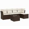 vidaXL 6 pcs conjunto de sof&aacute;s jardim c/ almofad&otilde;es vime PE castanho