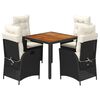 vidaXL 5 pcs conjunto de jantar p/ jardim c/ almofad&otilde;es vime PE preto