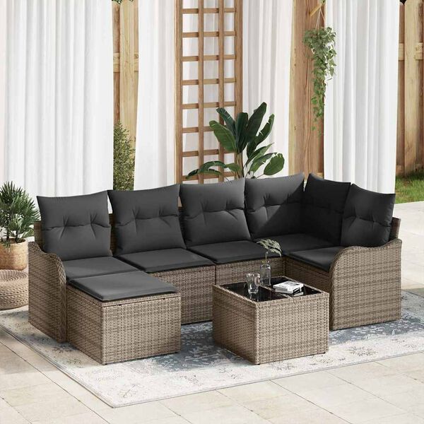 vidaXL Conjunto de Sof&aacute; de Jardim 7 pcs Cinzeto Rattan Sint&eacute;tico