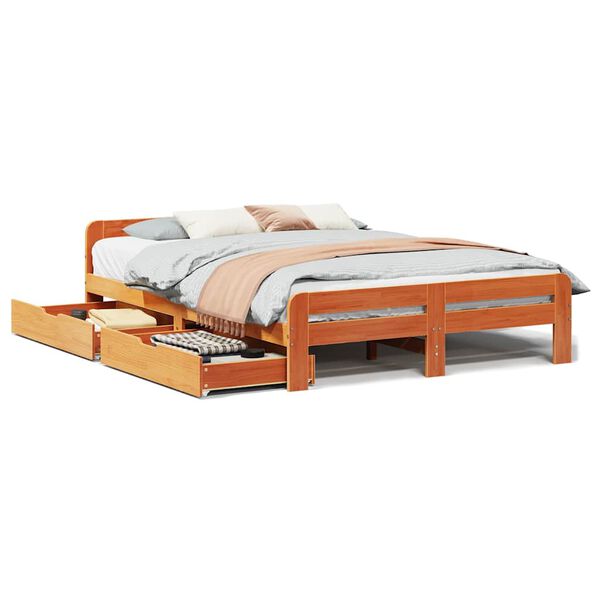 VidaXL Cama sem colch&atilde;o 140x190 cm pinho maci&ccedil;o castanho-mel